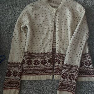 Women's Cream and Brown Patterned Sweater